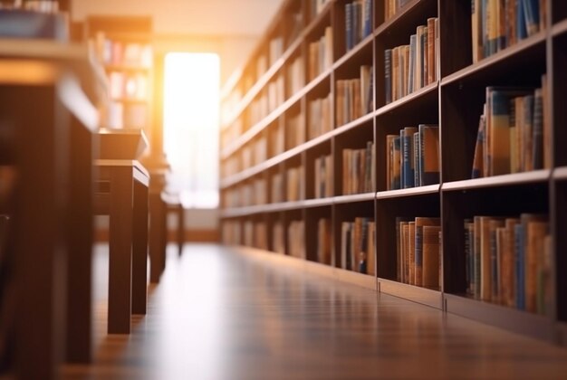 Abstract empty college library interior room Blurred classroom with bookshelves with defocus effect generative ai