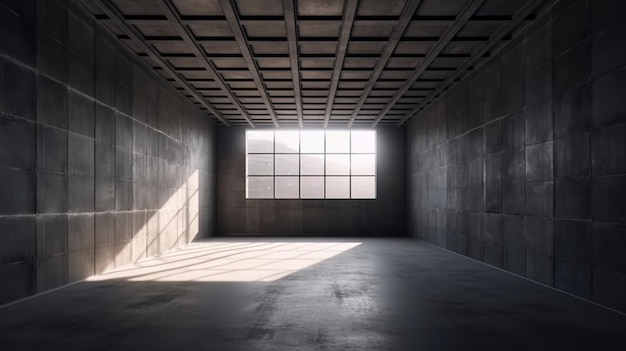 Abstract empty modern concrete walls exterior room with sunlight shadow through grid opening in the