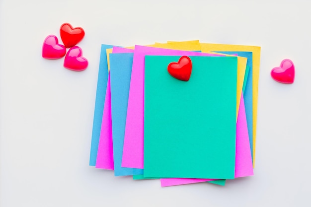 Abstract empty sticky note with heart magnet on white board valentine greeting card messagexA