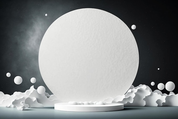 Abstract empty white round mockup against the backdrop of a starry cosmic sky AI Generated