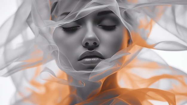 abstract en surrealistisch meisje met transparante zakken omringen haar gezicht