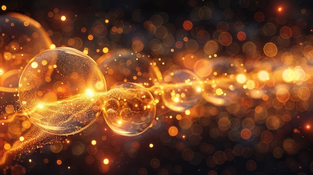 Abstract energy background with glowing orbs and spheres radiating light