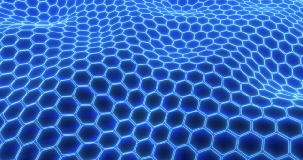 Photo abstract energy blue cells hexagons with waves background