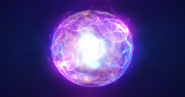 Abstract energy sphere with glowing bright particles energy scientific futuristic hitech background