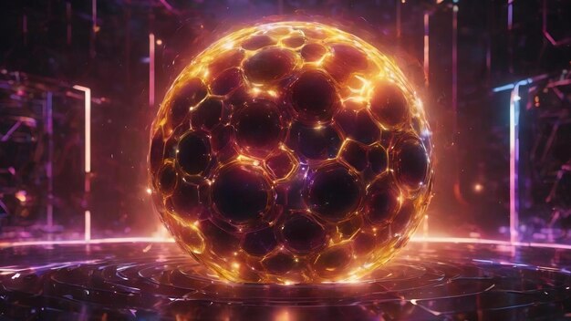 Abstract energy sphere with glowing bright particles energy scientific futuristic hitech background