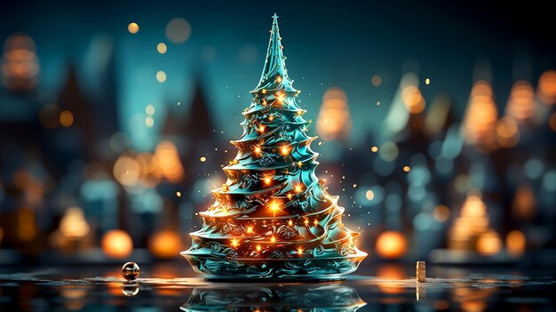 Абстрактное вечнозеленое дерево с приветствием "Счастливого Рождества" на заднем плане