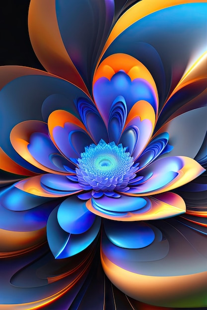 Abstract exotic blue flower Fantastic glowing shapes background Holiday wallpaper