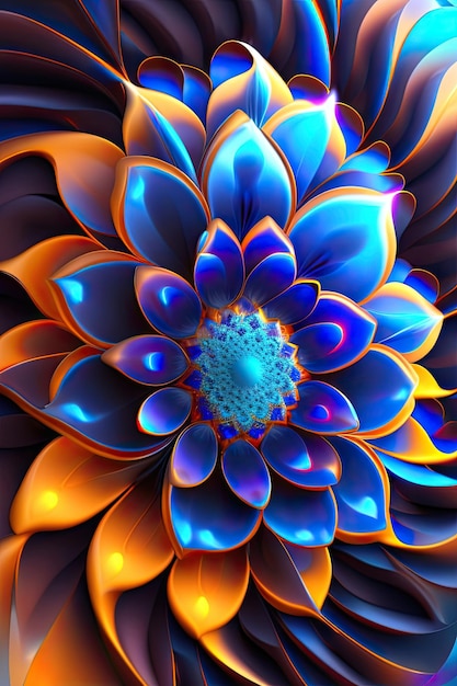 Abstract exotic blue flower Fantastic glowing shapes background Holiday wallpaper