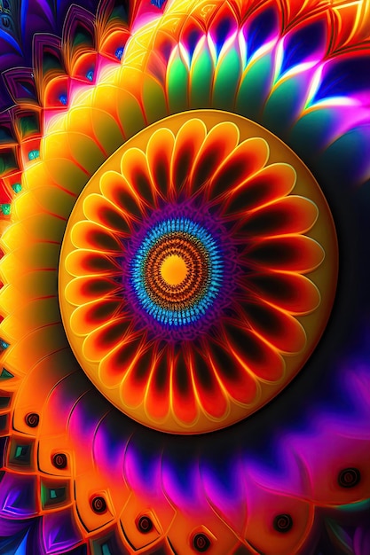 Abstract exotic flower psychedelic mandala design fantasy light background digital fractal art