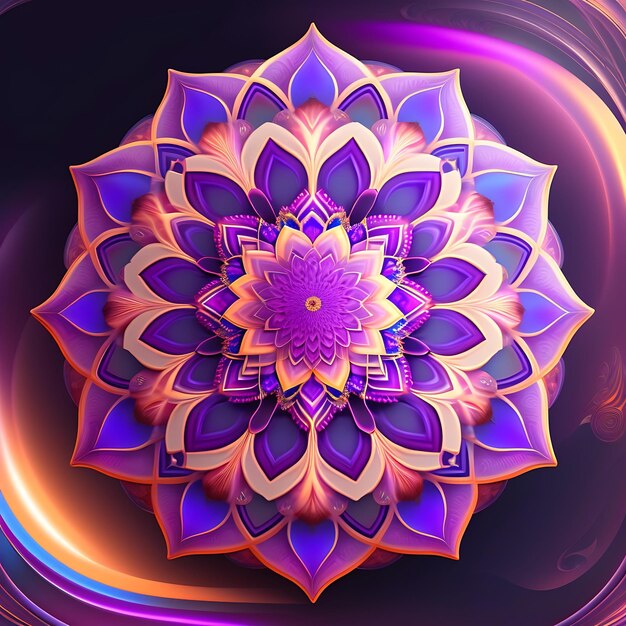 Abstract exotic transparent purple flower psychedelic mandala design