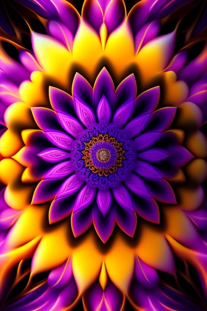 抽象的なエキゾチックな紫色の花サイケデリックなマンダラ デザイン ファンタジー光の背景