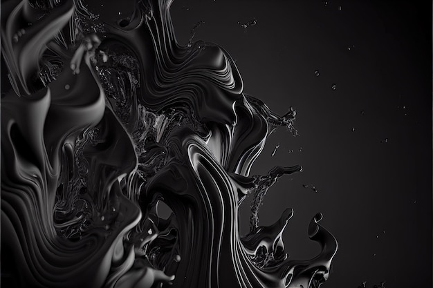 Abstract expensive background 3D illustration black matte splashes of liquid on a gray background