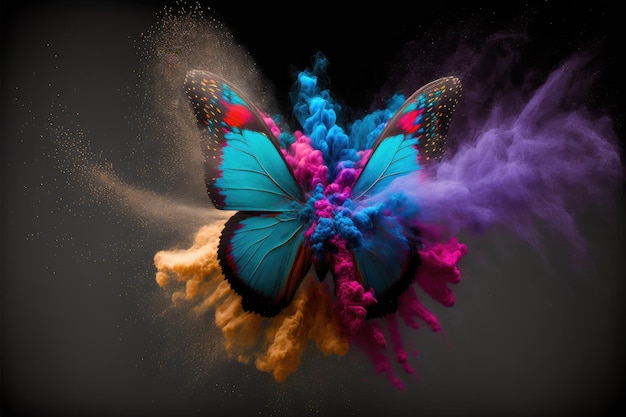 Abstract exploring powder color painting in concept of fantasy butterfly