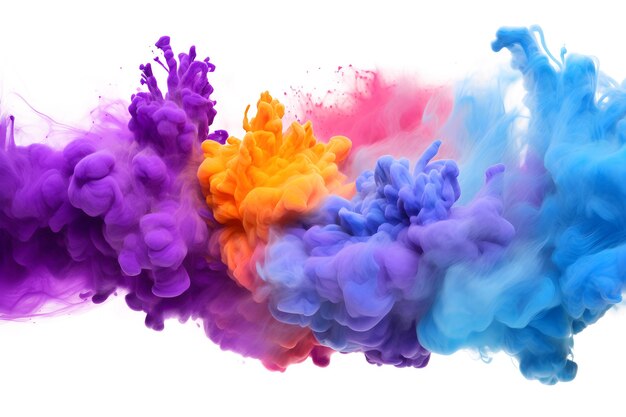 Abstract explosion of colored powder colorful paint splashes element for design isolated on white and transparent background ai generate