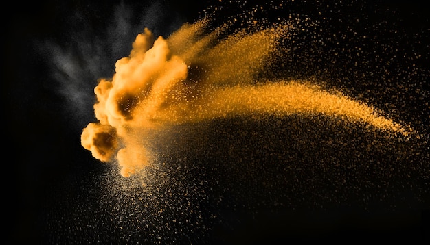 abstract explosion of orange dust on black background