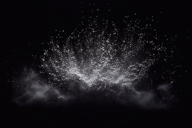 Abstract explosion of white powder on a black background