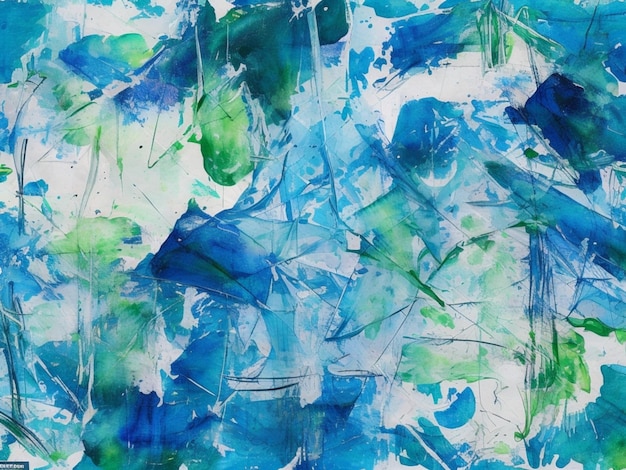 Abstract Expressionism Blue Green and White Watercolor