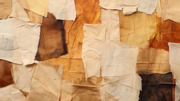 Photo abstract expressionist art collage with ripped silk and earth tones