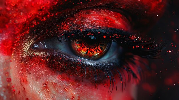 Photo abstract eye motif red spray art generative ai