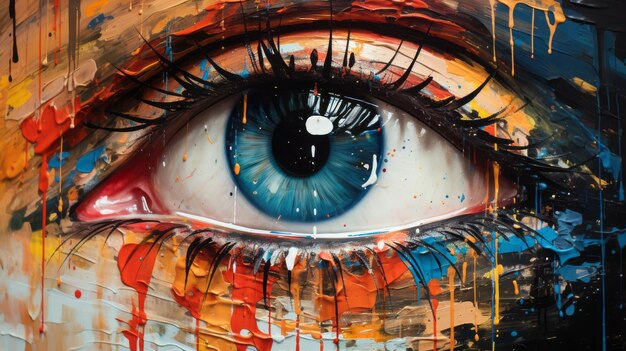 Photo abstract eye painting in the style of erik jones and artur bordalo