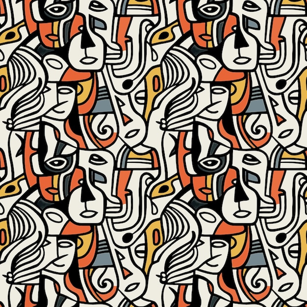 abstract face art pattern seamless background