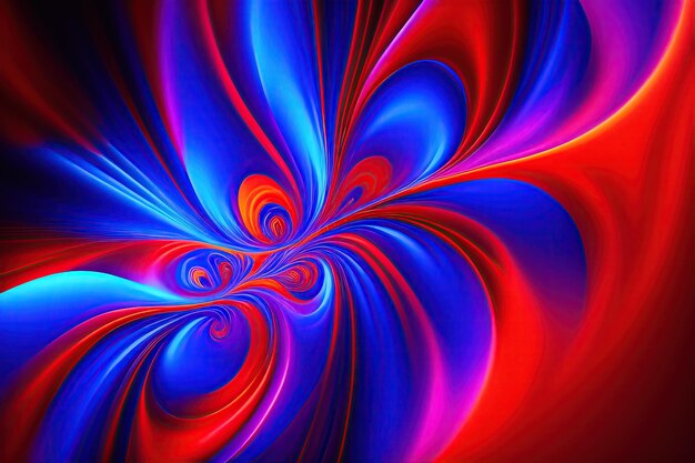 Abstract fantastic fractal background of intertwining glowing blue and red shapes