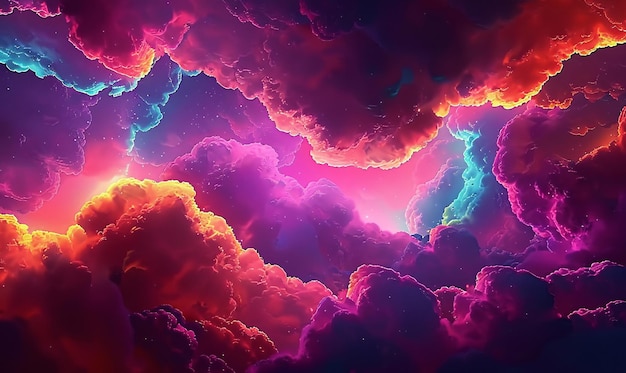 abstract fantasy background of colorful sky with neon clouds