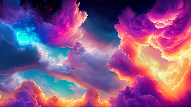 abstract fantasy background of colorful sky with neon clouds