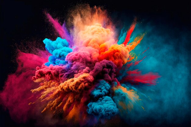 Abstract fantasy colorful pigment background Explosion powder rainbow colors on black background