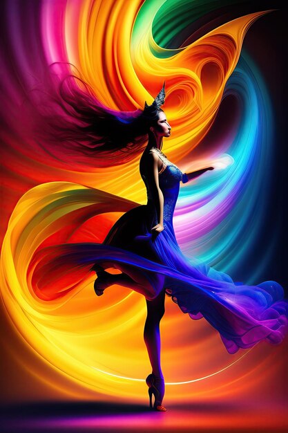 Abstract fantasy dancer Exotic dancer spins and twirls