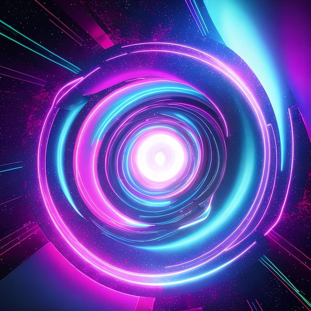 Abstract fantasy glowing neon light tunnel hole generative art by AI