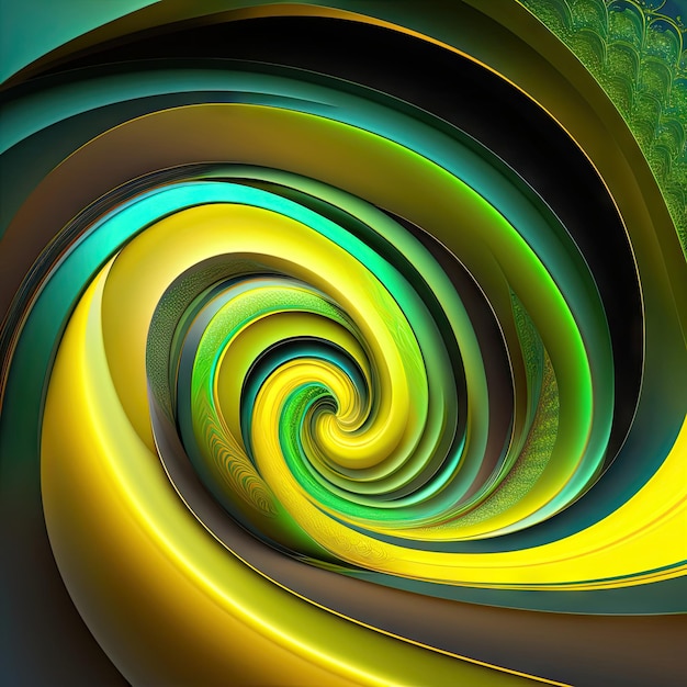 フラクタル図形の抽象的なファンタジー緑と黄色の渦巻き幻想的なフラクタル背景