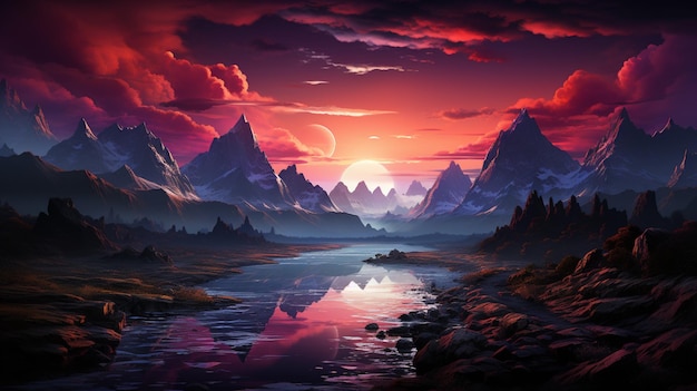Abstract fantasy painted landscape color by numbers style generative ai