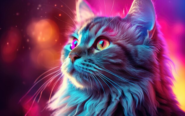 Abstract Feline Spectrum A Colorful Rainbow Portrait of a Cat