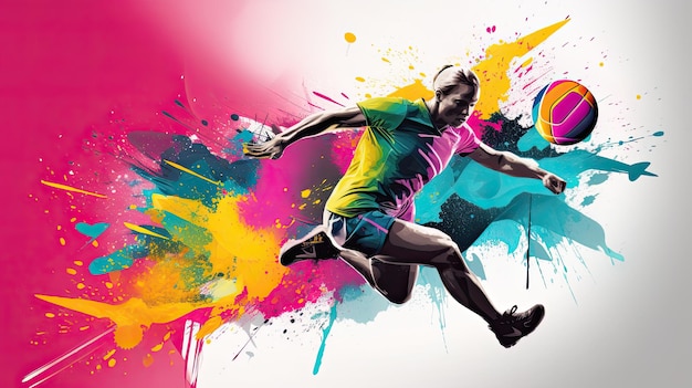 Abstract female soccer background with color splashes