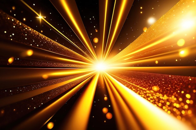 Abstract festive background with blurry beams and sparkles Fantastic gold light effect