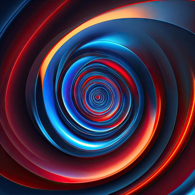 Abstract festive background with glowing blue and red circles fantastic glowing fractal shapes