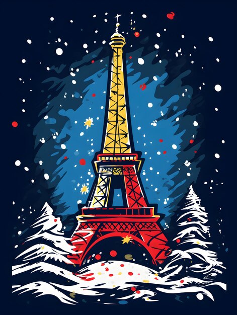 Photo abstract festive christmas poster with eiffel tower