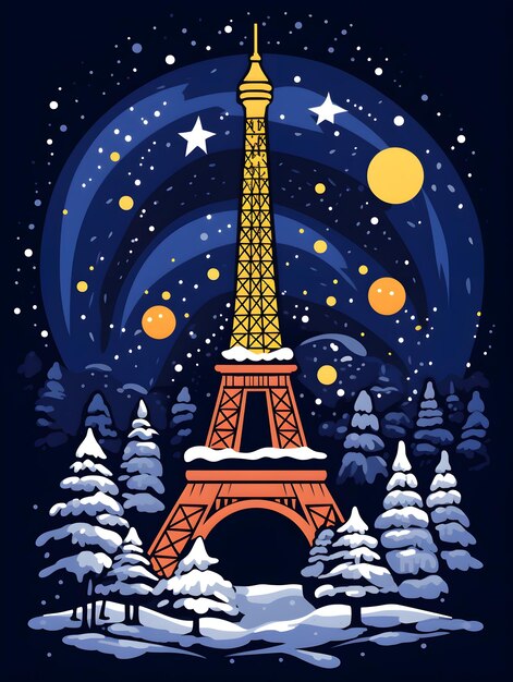 Photo abstract festive christmas poster with eiffel tower