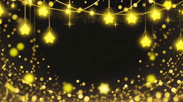 Abstract Festive Lights Bright Glittering Decorations in a Vibrant Yellow Circle