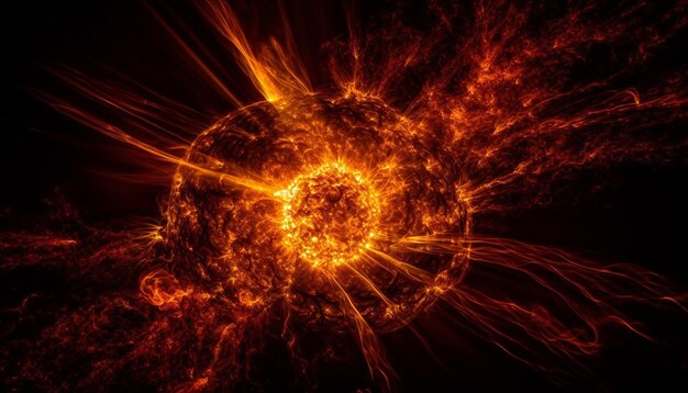 Abstract fiery fractal explodes in glowing natural phenomenon of heat generated by AI