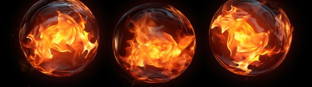 Photo abstract fiery orbs on a dark background