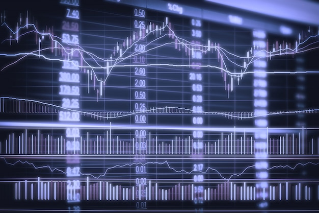 Grafico astratto candeliere finanziario con grafico a linee e numeri di borsa