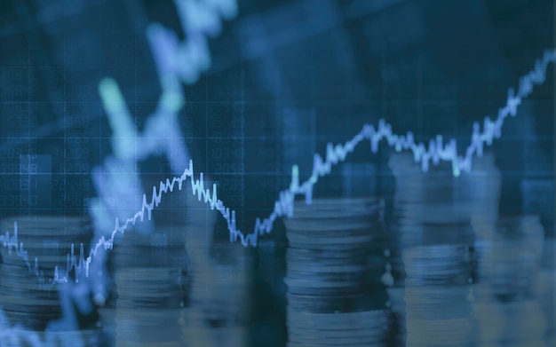 Abstract financial chart with graph and stack of coins