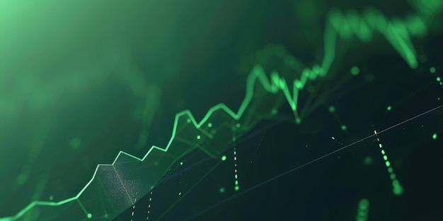 Abstract financial chart with upward trend line graph on a green background in a concept of growth success and investment