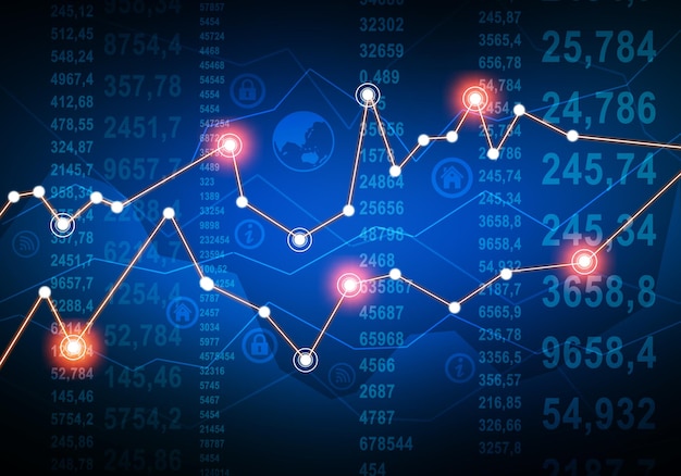 abstract financial graph on background of falling numbers.