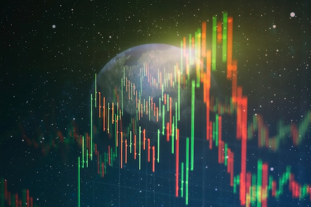 Grafici astratti di trading finanziario e numero digitale sul monitor. sfondo del grafico digitale oro e blu per rappresentare la tendenza del mercato azionario.