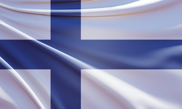 абстрактный флаг финляндии 3d иллюстрация на волнистой ткани