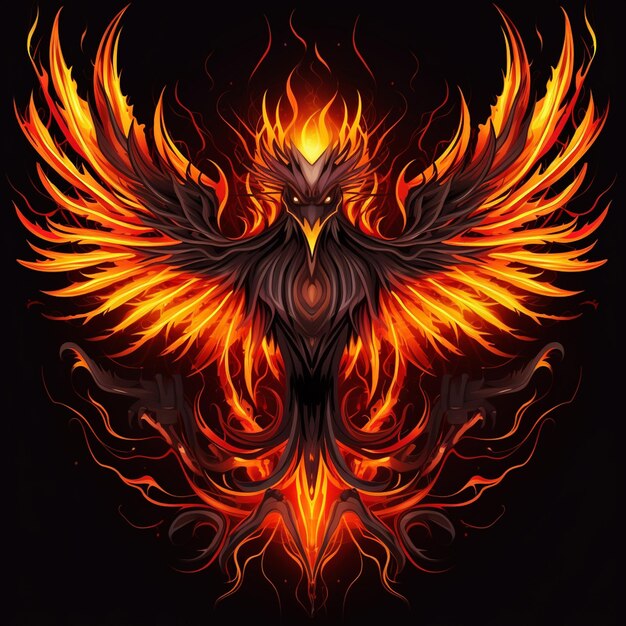 abstract fire phoenix black background Generative Ai