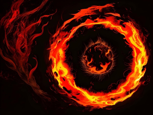 Абстрактный огонь и вода огненный круг на черном фоне Generative ai